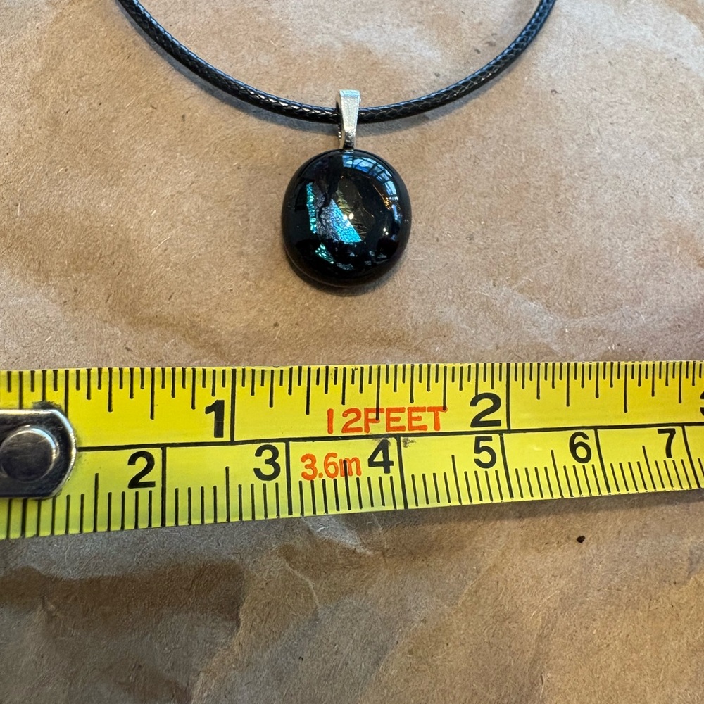 Elegant Fused Glass Black Pendant Necklace